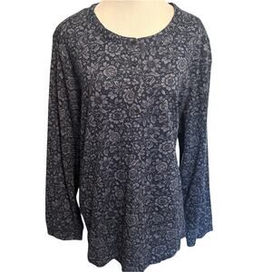 Style & Co NEW Floral Knit Henley Size 2X Blue Long Sleeve Top